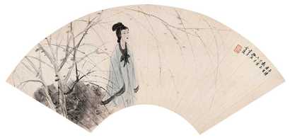 傅抱石 1947年作 仕女 扇面